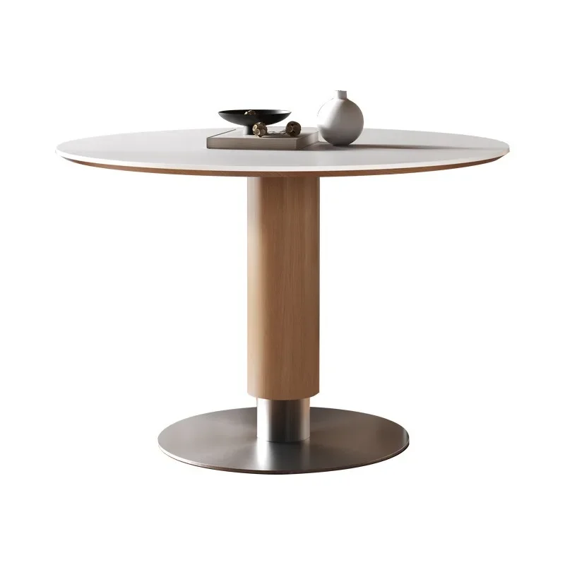 

Simple log wind travertine rock slab small round dining household small apartment round dining designer