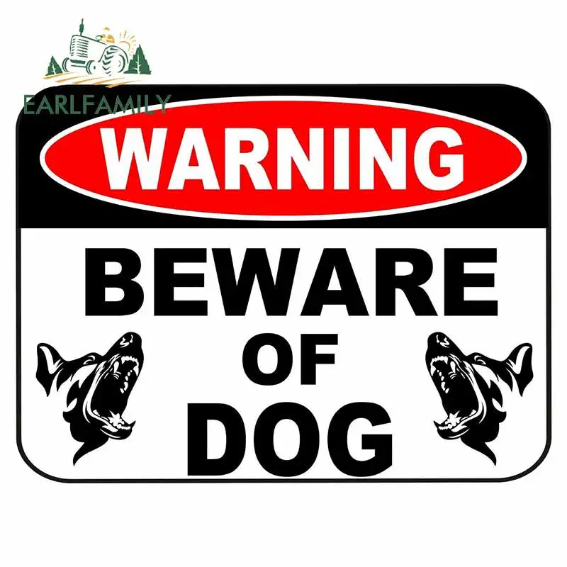 EARLFAMILY WARNING Beware of Dog Security Sign Attack Animal Pet Fence Yard Waterproof DIY Decal Custom Car Stickers