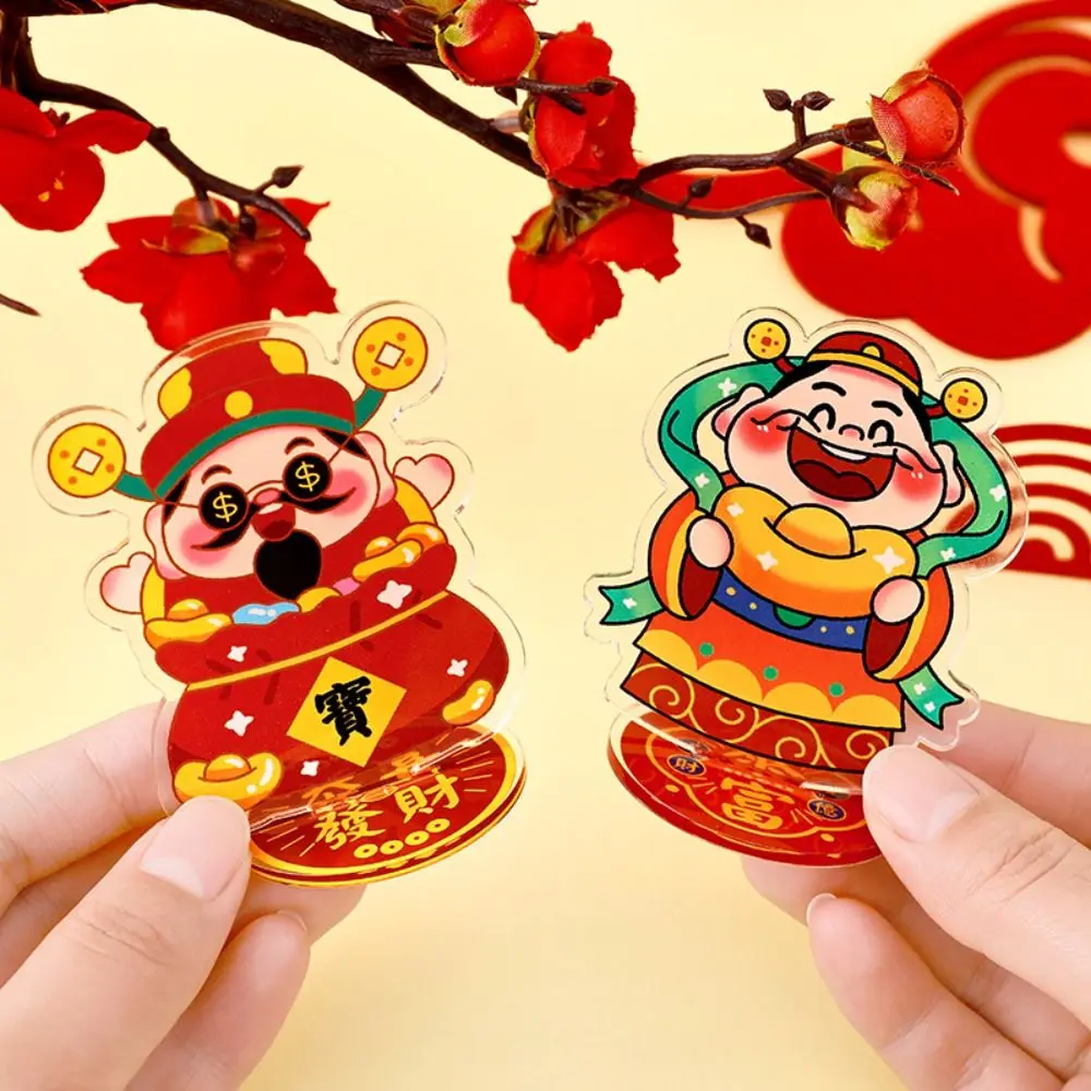Chinese Style God of Wealth Stand Model Plate Lucky Creative God of Fortune Figure Model Plate Acrylic Red