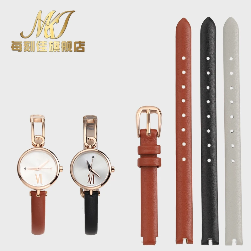 

The first layer of cowhide watchstrap For Vivienne Westwood 8mm Concave joint Slim style soft Black Brown Gray women's watchband