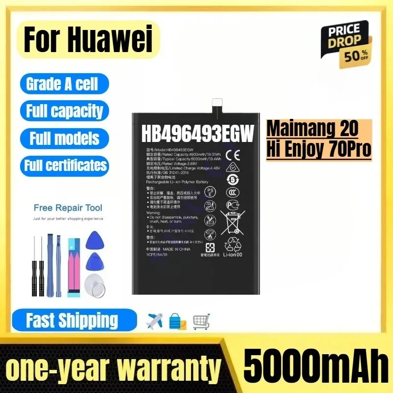 HB496493EGW for Huawei Maimang 20/Hi Enjoy 70Pro Phone Battery 0 Cycle High Quality High Capacity Replacement Bateria with Tools