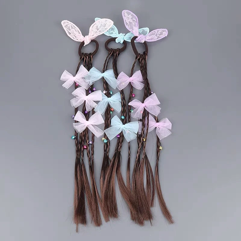 Children's Bow Rabbit Ears Wig Ponytail Dirty Braid Ponytail Hair Loop Braid Ponytai Children's Colorful Braided Hair