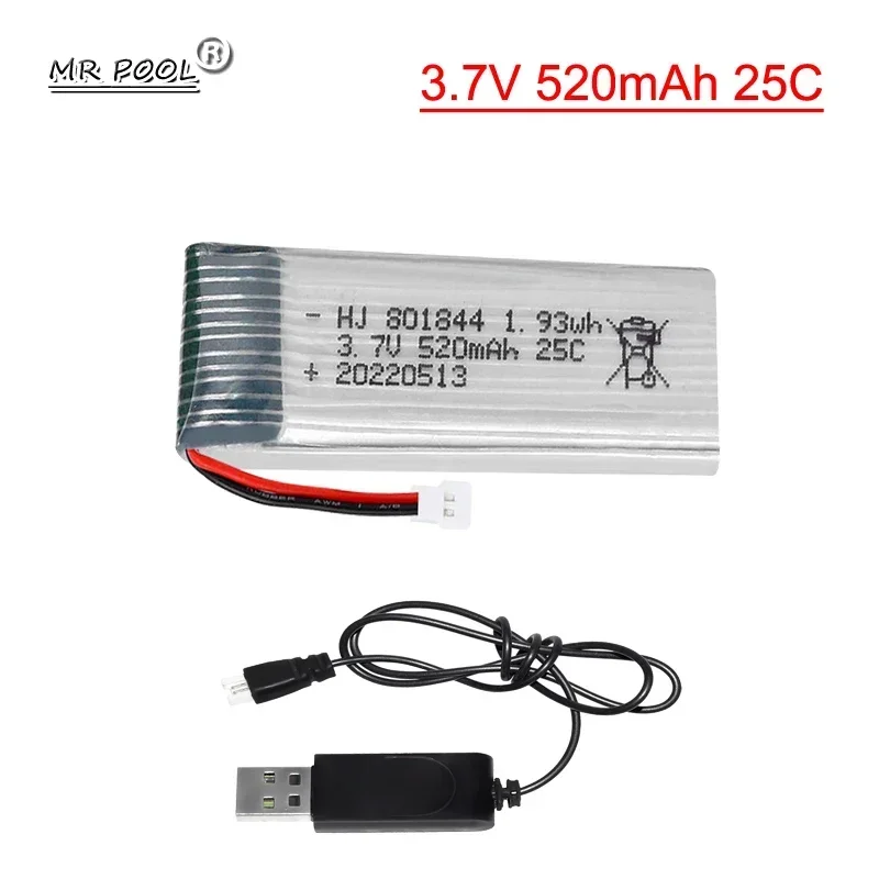 801844 3.7V 520mAh 25c Lipo Battery for H107P remote control four axis aircraft drone accessories Lithium Battery XH2.54 plug