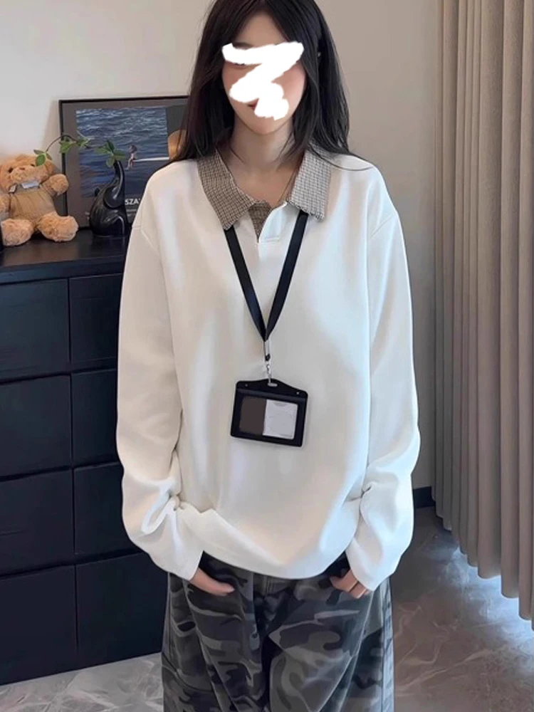 

Ретро-рубашка с длинным рукавом для женщин, ранняя осень, в клетку, свободного кроя, в американском винтажном стиле, топ с открытыми плечами