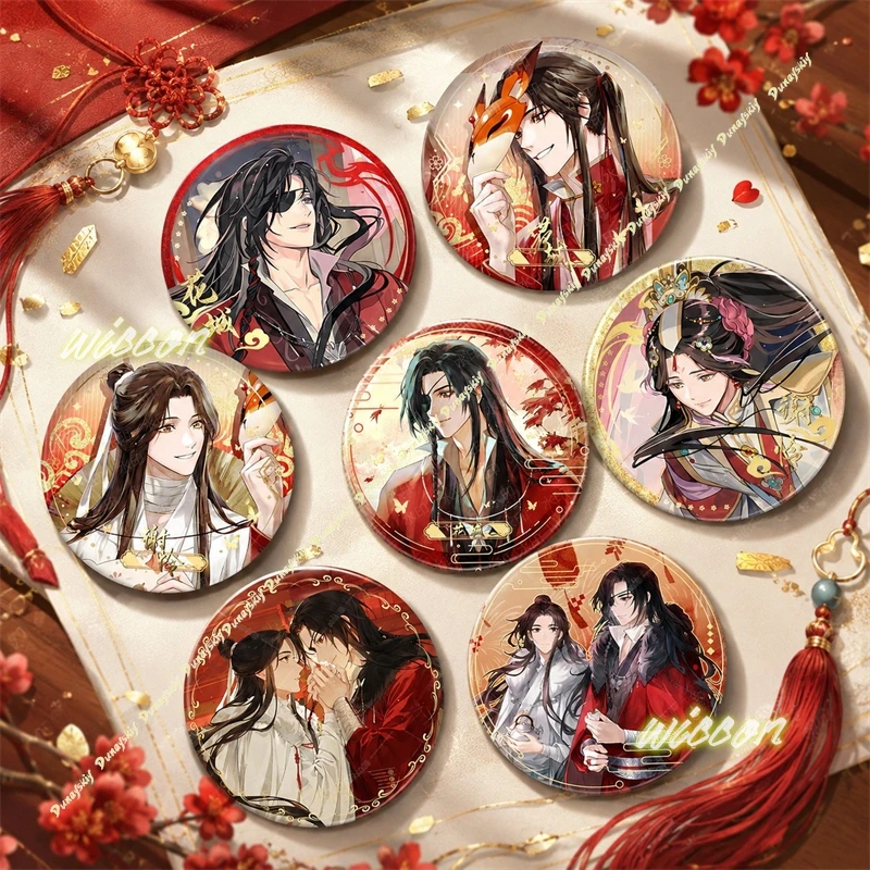 75mm Anime Merch Badge Tian Guan Ci Fu Hua Cheng Xie Lian Pendant Backpacks Clothing Accessories Gift For Fan Collectible