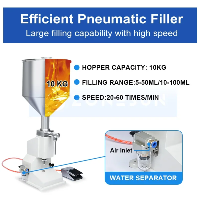 ZONESUN Paste Filling Machine ZS-A02 Pneumatic  Honey Tomato Sauce Adjustable Bottle Jar Filler Stainless Steel