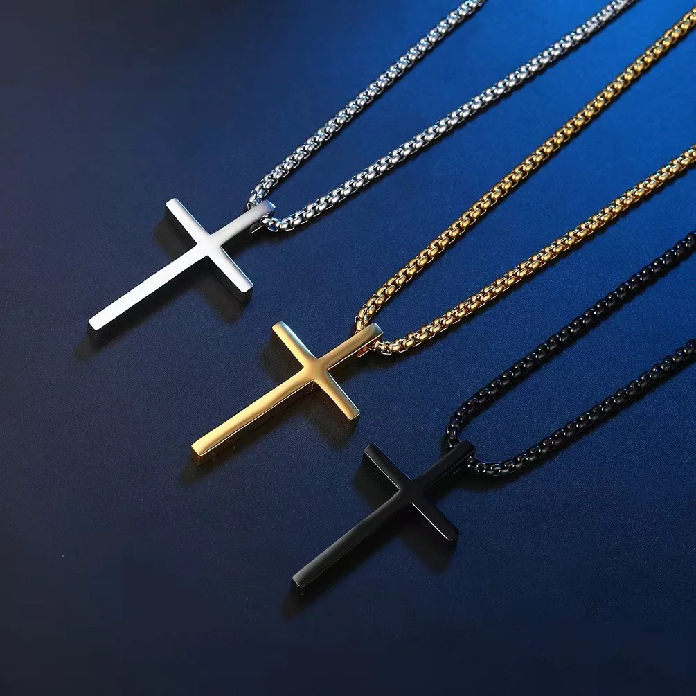Classic Sweater Chain High Quality Stainless Steel Cross Necklace Luster Personality Male Female Fashion Jewelry Gifts