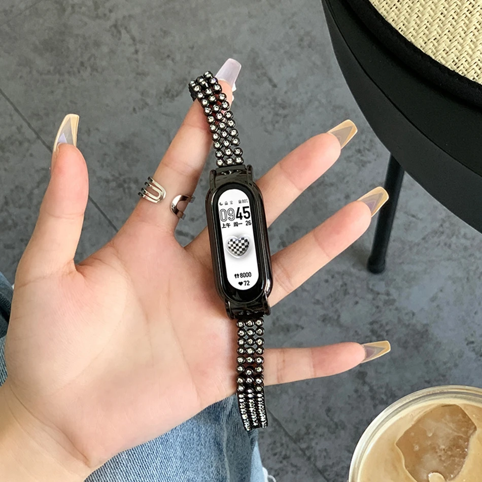 Металлический ремешок для Xiaomi Mi Band 8 7 5 4 3, модный блестящий браслет из нержавеющей стали с бриллиантами Miband 5 6, сменный браслет