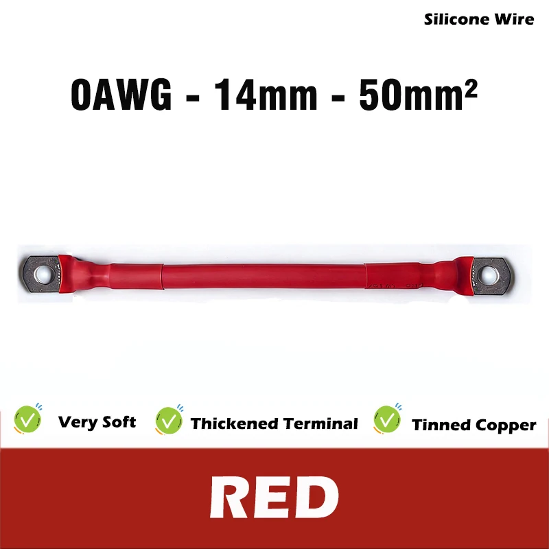 0AWG 50mm2 20-200CM Batterij Kabel Draad Zachte Siliconen en Vertind Koper Terminal voor Hoge Prestaties Auto omvormer Solar