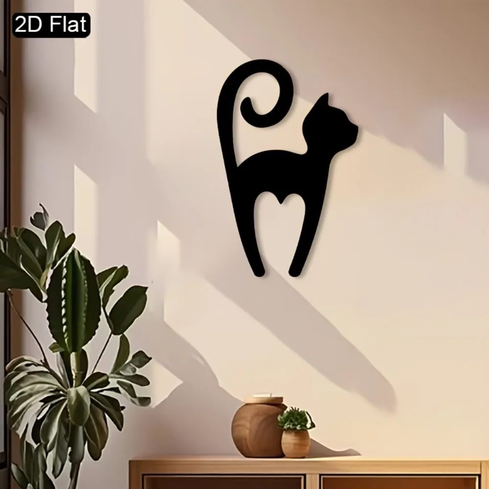 Alivion Metal Wall Art Romantic Cat Iron Sculpture Heart Design Bedroom Living Room Rustproof Waterproof Hanging Ornament