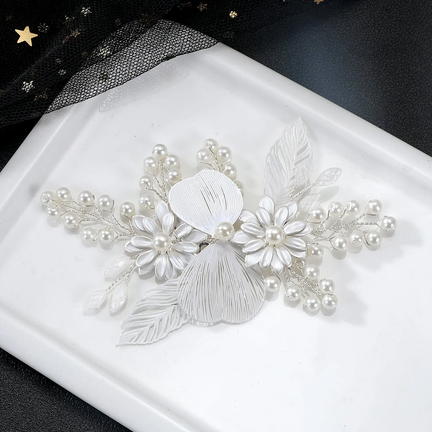 Różowe/białe/niebieskie kwiatowe spinki do włosów ręcznie robione perły kwiatowe spinki do włosów dla panny młodej ślubna biżuteria do włosów eleganckie nakrycie głowy druhny — zdjęcie 4
