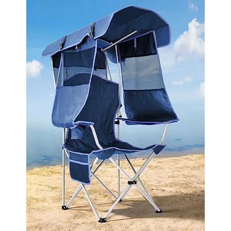 

Docusvect Beach Chair with Canopy Shade, Canopy Beach Chair for Adults with Cup Holder, Side Pocket for Camp, Beach, Tailgates