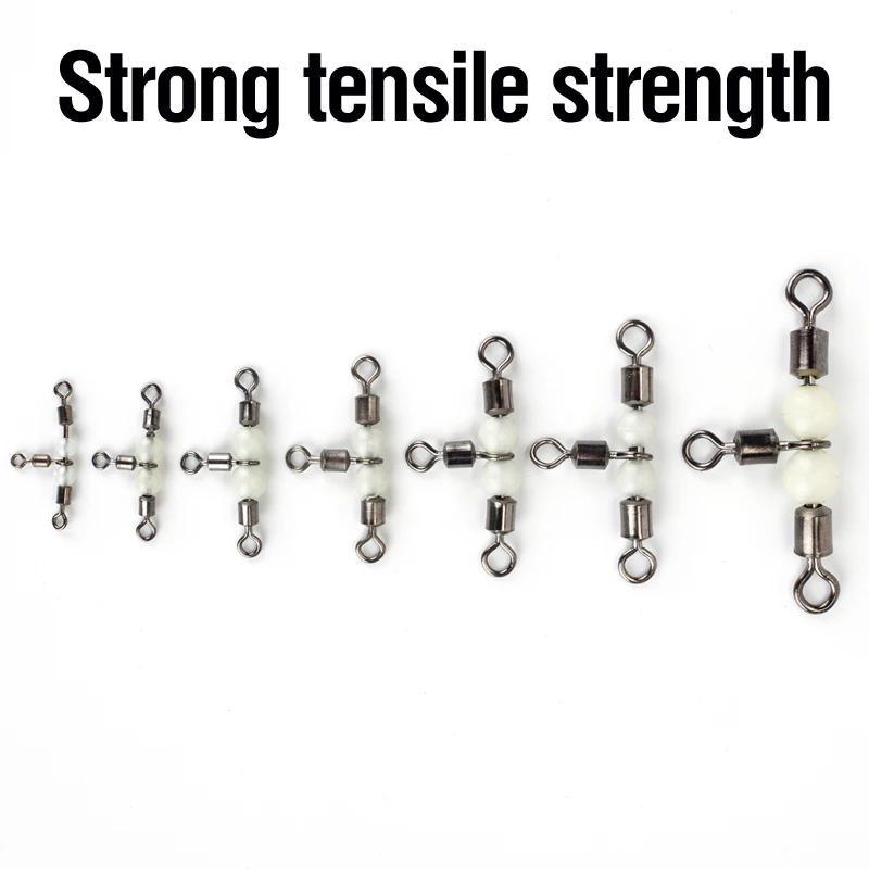 10PCS T-Turn Angelschnur Stecker Leuchtende 3-Wege Wirbel Angeln Roll Stecker Angeln Zubehör mit Glow perlen – Detail 5