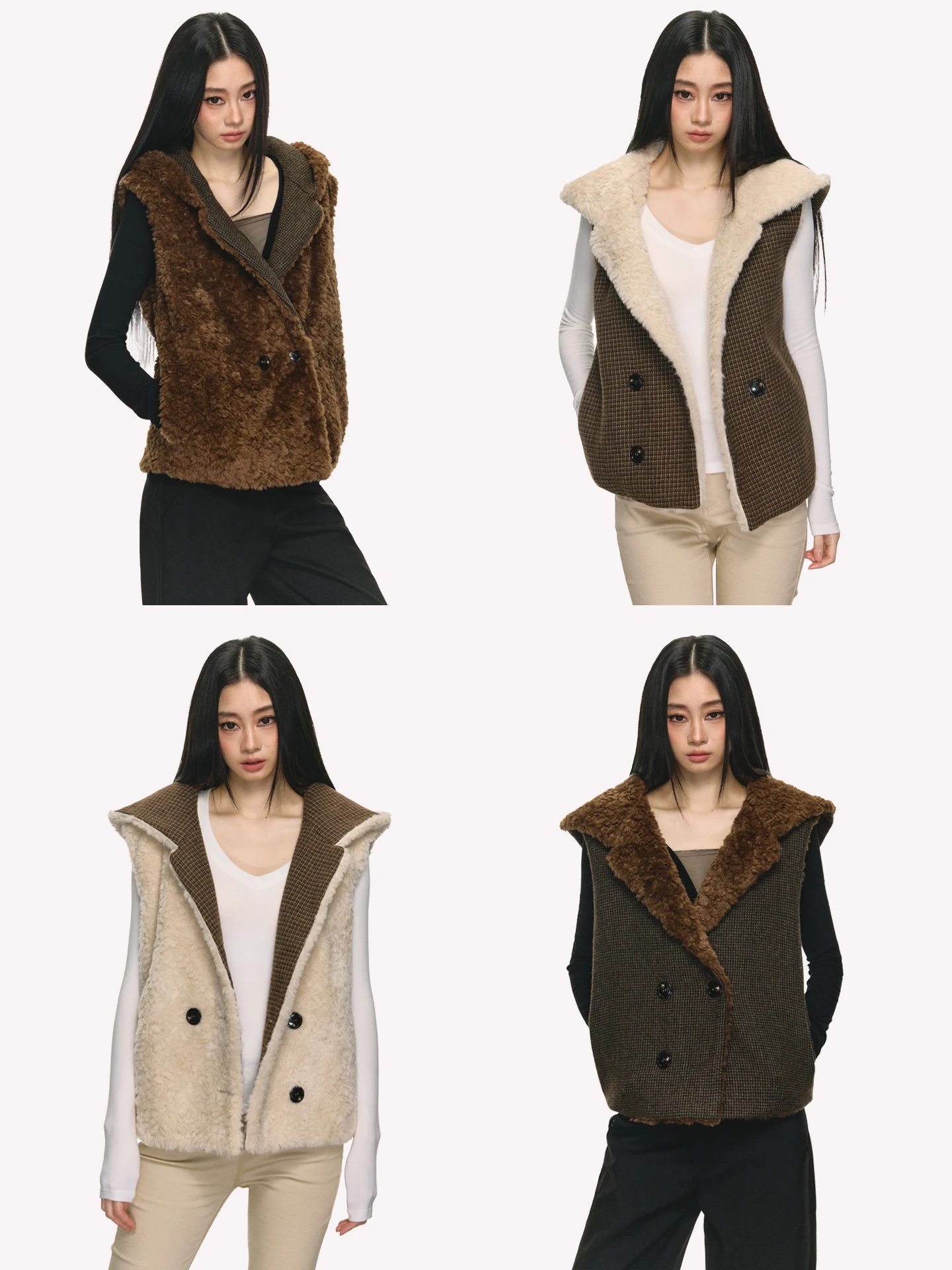 

Женский двусторонний жилет Anna Aneae с воротником-стойкой и капюшоном из искусственного меха, теплый зимний, модный повседневный стиль