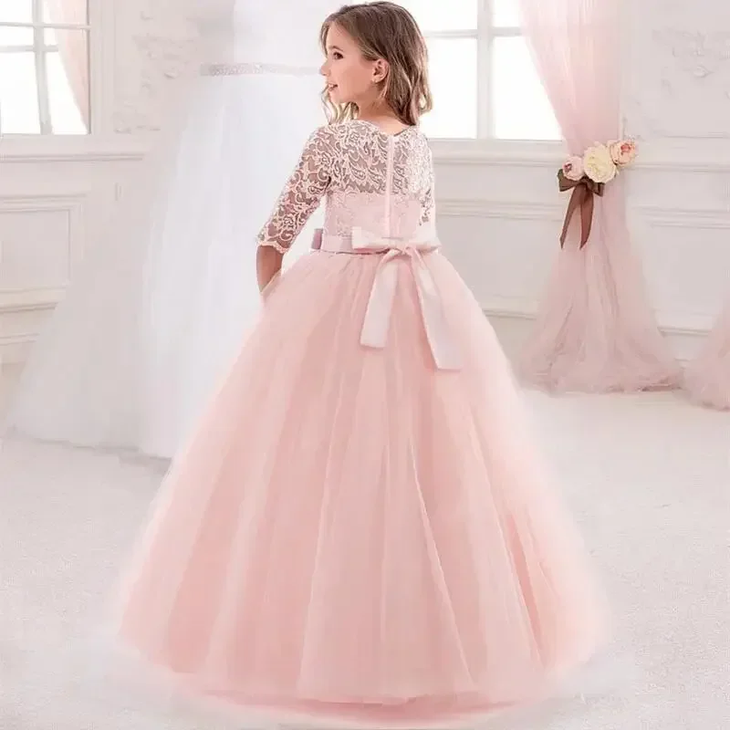 Teen Girls White Lace Princess Bridesmaid Dresses Kids Dress for Party Children Pageant Wedding Gown Evening Christmas Costume