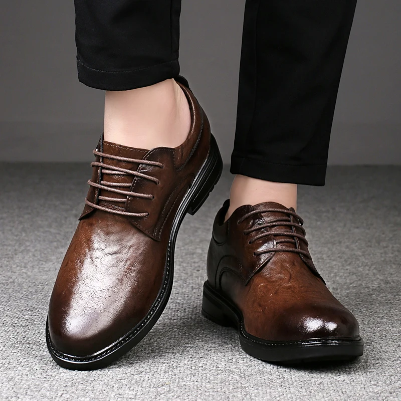 Leather Casual Elevator Shoes for Men 8cm Invisible Height Increase Casual Sneakers Business Formal Shoes view 6