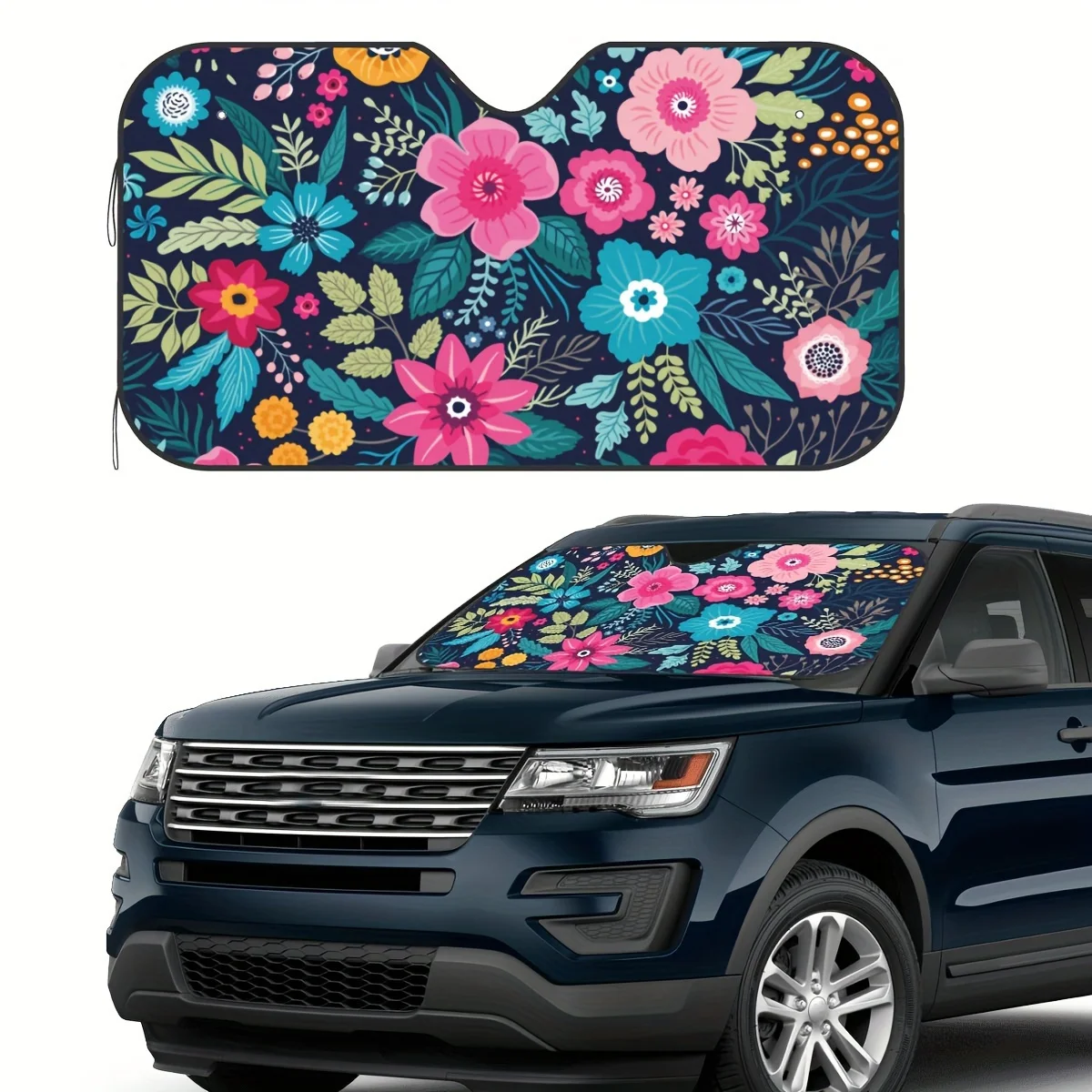 

Beautiful Floral Pattern Foldable Car Windshield Sun Shade - UV Protection Keeps Your Vehicle Cool, Easy To Store With Elastic B