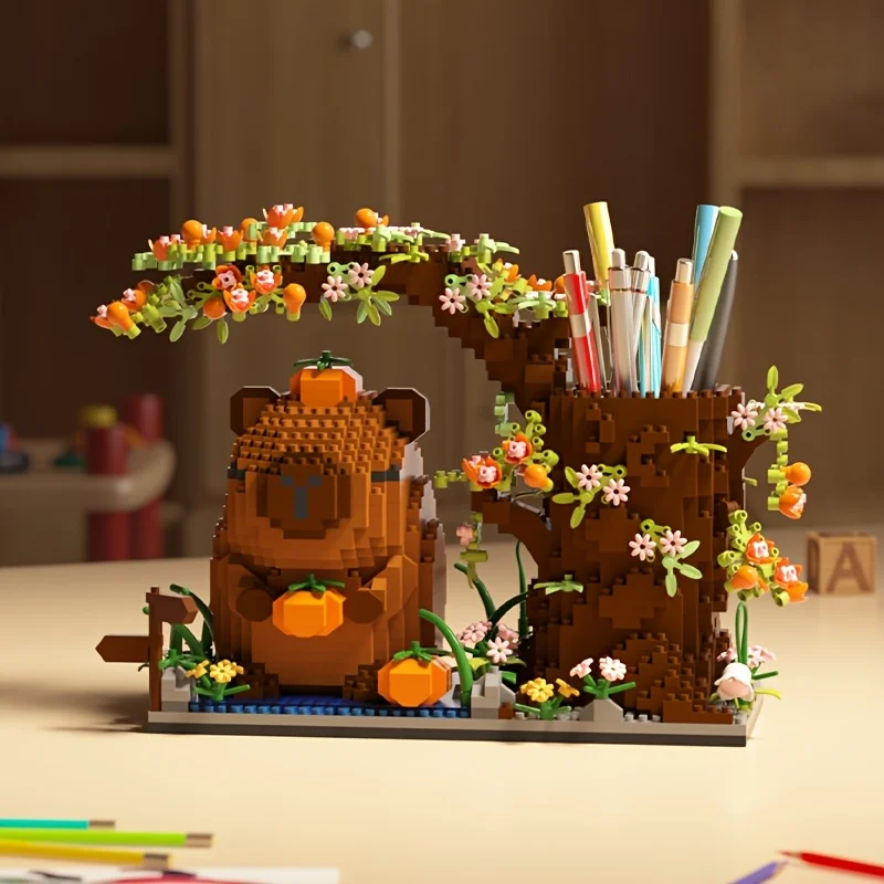 

Capybara Building Block Pen Holder Multi-Function Desk Organizer for Office Supplies Cosmetics Birthday Gift Desktop Decoration