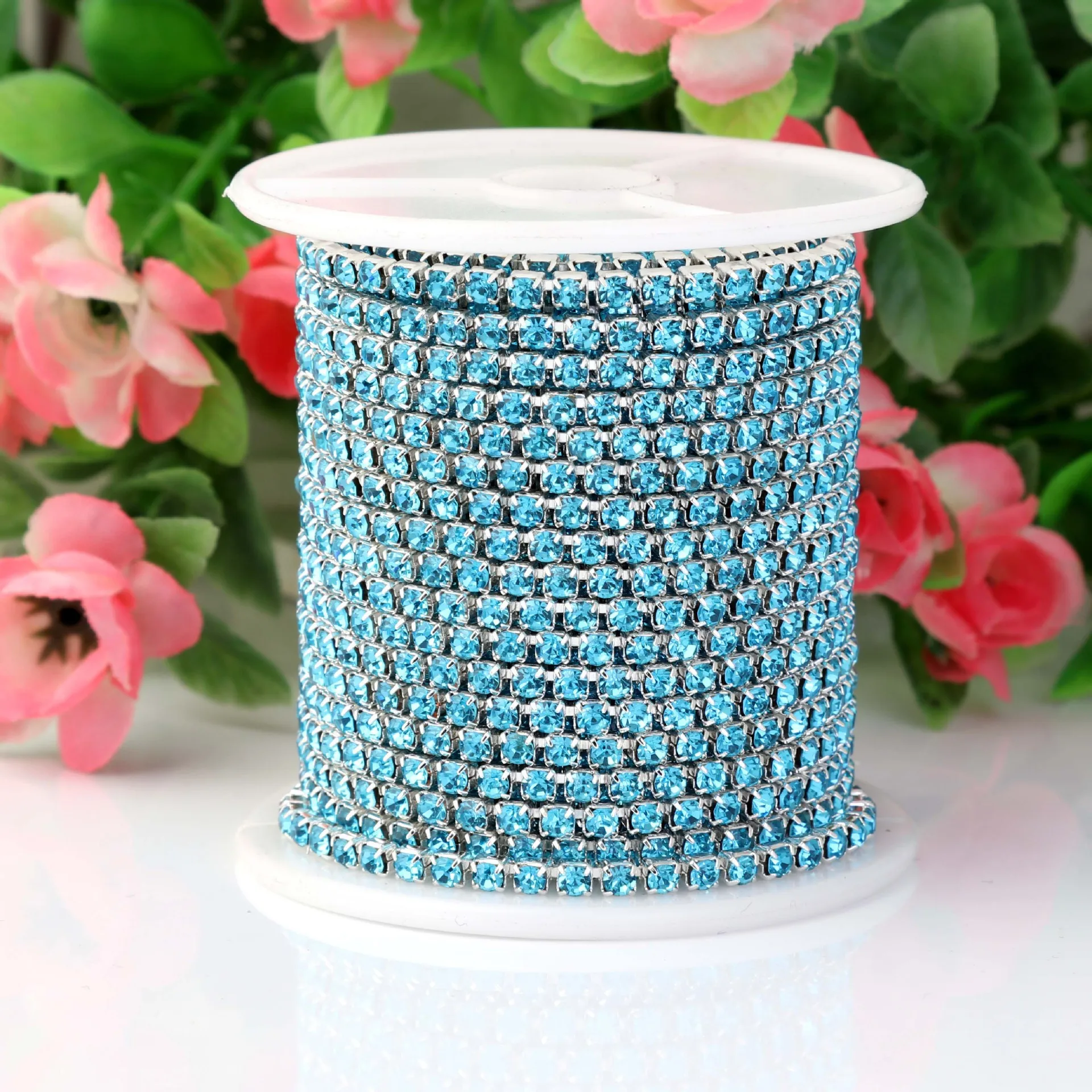 10 Yards Strassbesatz 2 mm Glitzer Kristallkette Hochzeit Party Geschenk DIY Kunst Dekoration Kleidung Hut Tasche Zubehör Strass – Detail 4