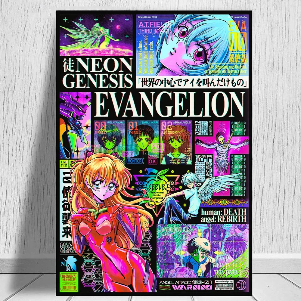 Anime Neon Genesis Evangelion Poster 90er Jahre Wanddekoration Vintage Japanische Animation Wandkunst Japan Manga EVA Leinwandgemälde Geschenk – Detail 4