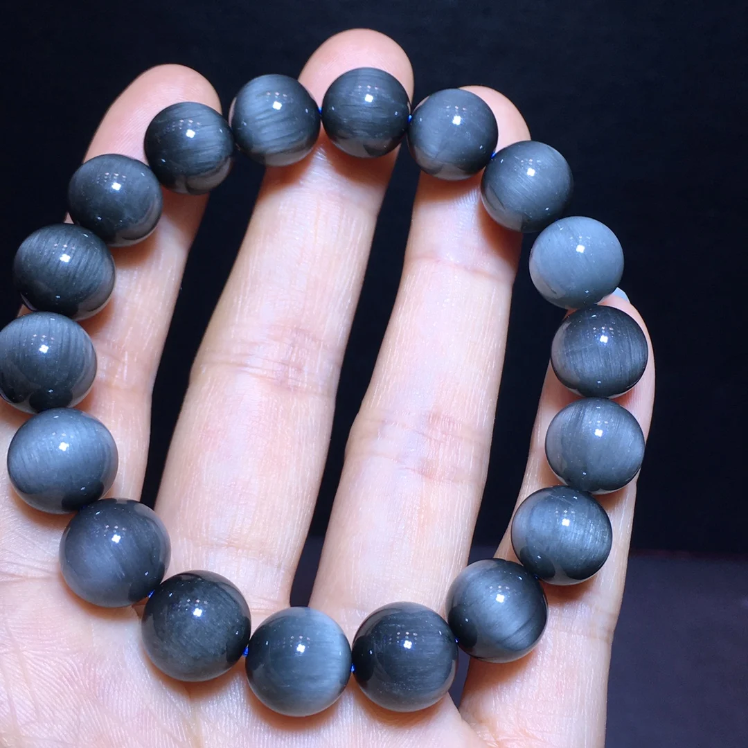 

Natural Blue Rabbit Rutilated Quartz Clear Beads Bracelet 11.3mm Blue Rutilated Cat Eye Clear Round Beads Stone AAAAAAA
