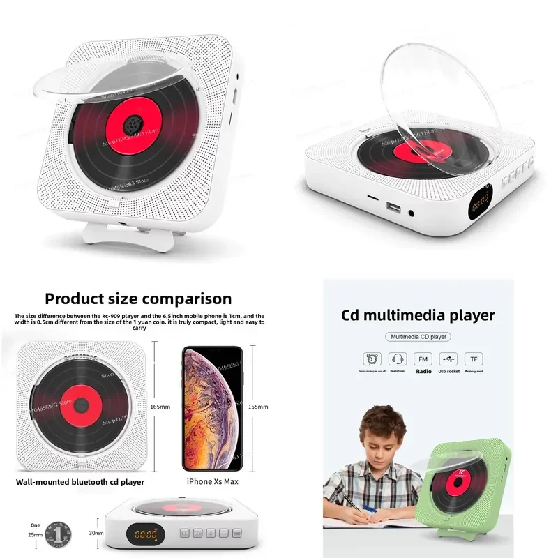​​Home Bluetooth CD Player - Wall Mount Music System with Radio/MP3/Early Learning Repeat Function & Protective Cover