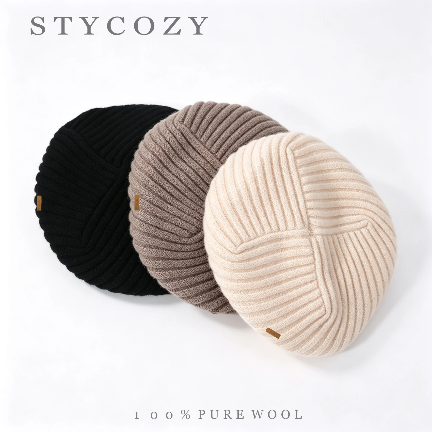 100%Wool Rib Knit Beret Women French Vintage Artist Solid Knitted Hat Autumn Winter Warm Soft Lady Painter Cap Daily Headwear