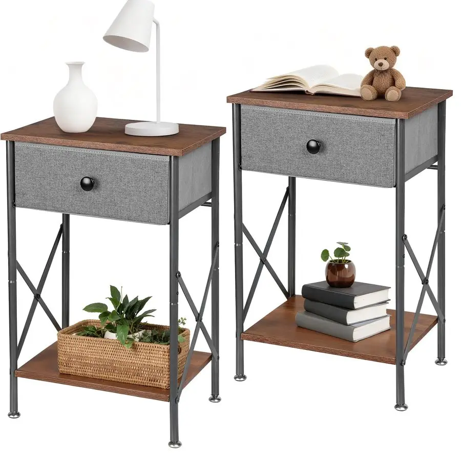 

Nightstand with Drawer, End Table with Storage, Adjustable Metal Feet, Wood Tabletop, 5.5 Drawer amp Open Shelf, Easy to Clean,