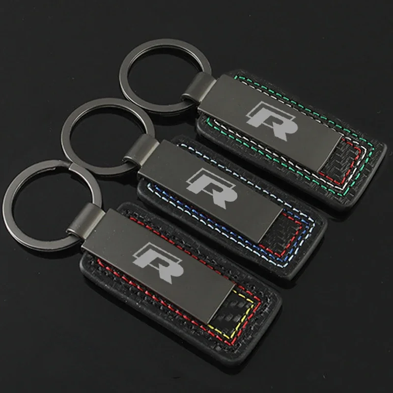 Car Key Chain Carbon Fiber Grain Keyrings Key Holder for VOLKSWAGEN VW Rline Polo Passat T-Roc Tiguan Tcross Golf 7 Jetta Caddy