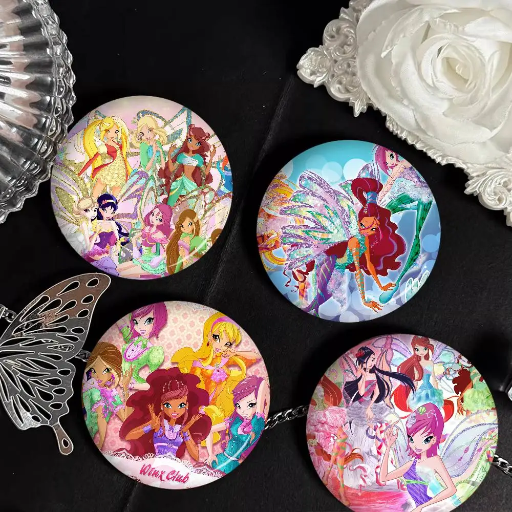 Broches de Desenhos Animados Girl-W-Winx, Emblemas de Anime Redondos Feitos à Mão, Alfinetes de Lapela, Joias para Mochilas, Roupas e Presentes