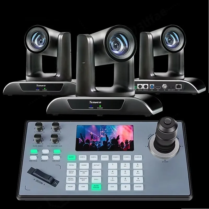 3‑Pack NDI PTZ Camera Kit, 20X Optical Zoom, AI Auto‑Tracking, Joystick Controller, Live Streaming System for Conference