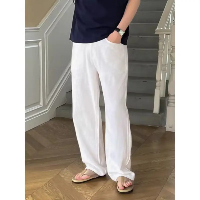 

Japanese mat Flax Casual Pants Men's Summer Cool Comfortable Loose Straight Leg Wide Leg Slimming Linen Long Pants