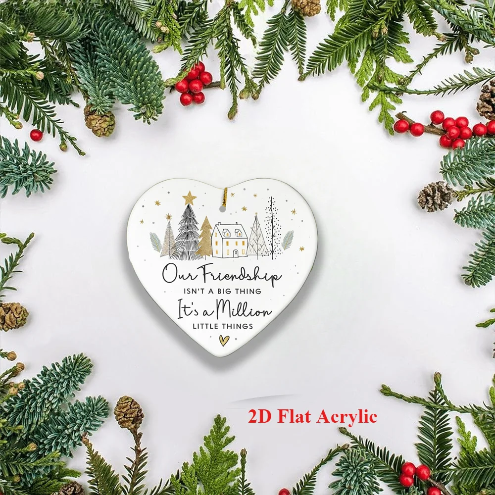 [Christmas Gift] 1pc 2D Flat, Heart-Shaped Acrylic Ornament | Winter Friendship Decoration, Snow House Gift for Best Friends
