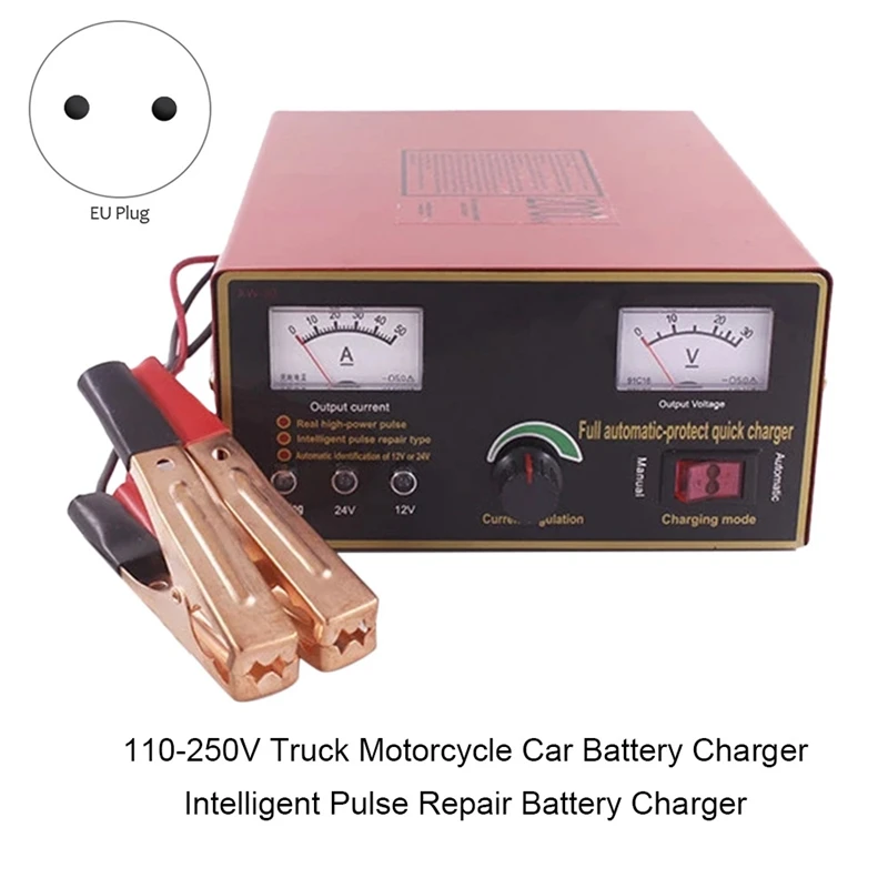 

EU Plug 110-250V Truck Motorcycle Car Battery Charger Intelligent Pulse Repair Battery Charger 12V/24V