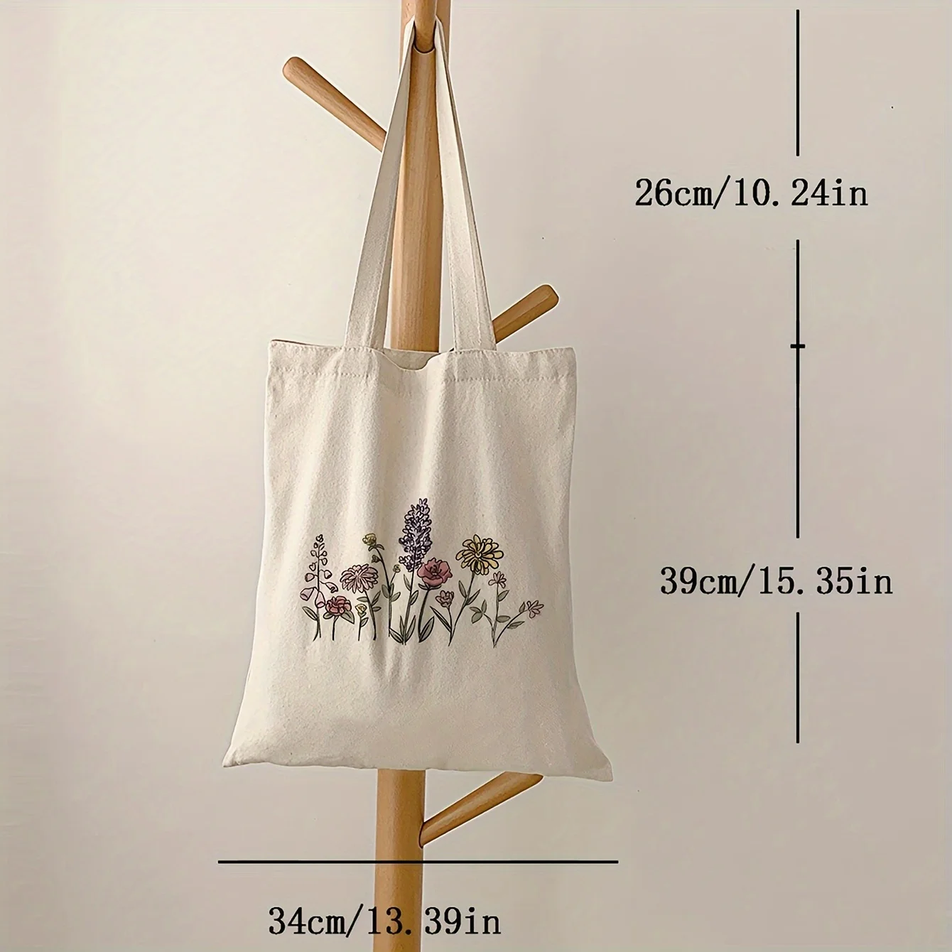 Floral Canvas Tote Bag Flower  Large Capacity Shoulder Bag for Travel Shopping Bag Vintage Women Tote Bag