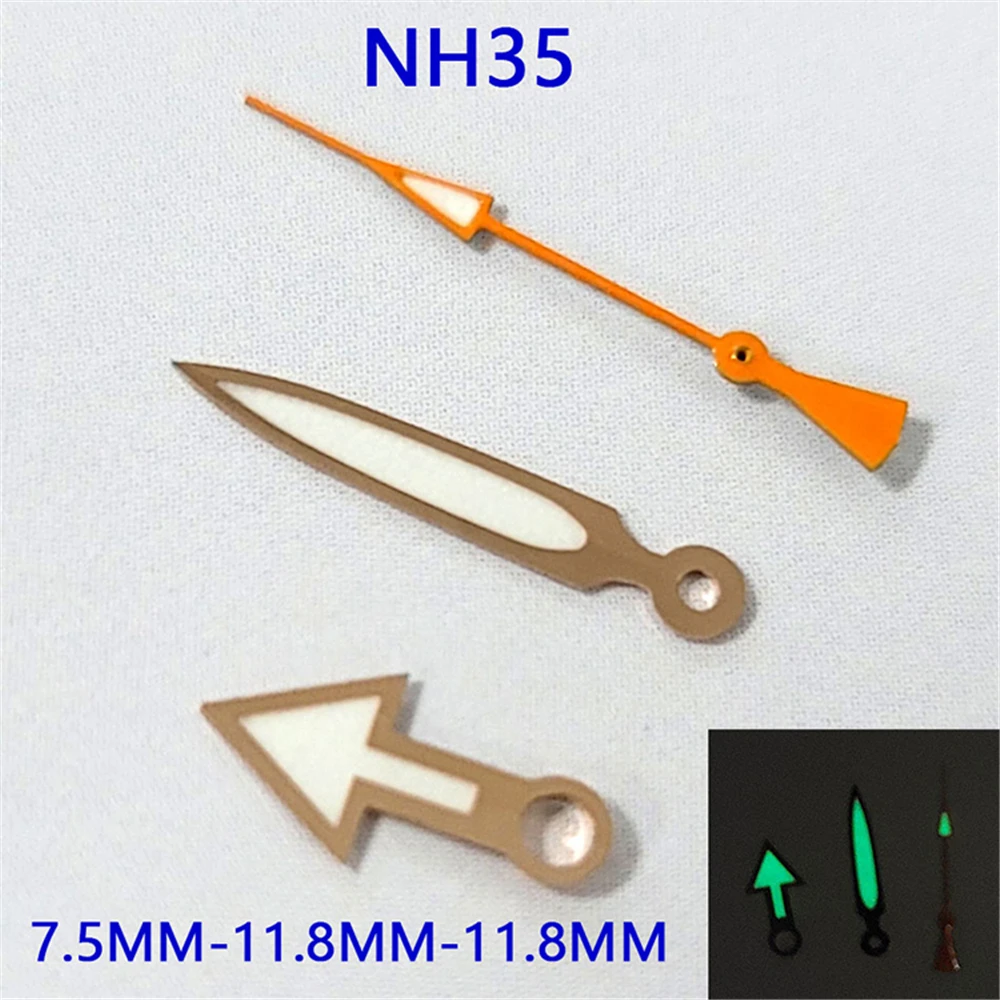 Green Luminous Watch Pointer for NH35/NH36/4R36 Automatic Movement Rose Gold White Watch Hands Orange Second Hands NH35 Needles