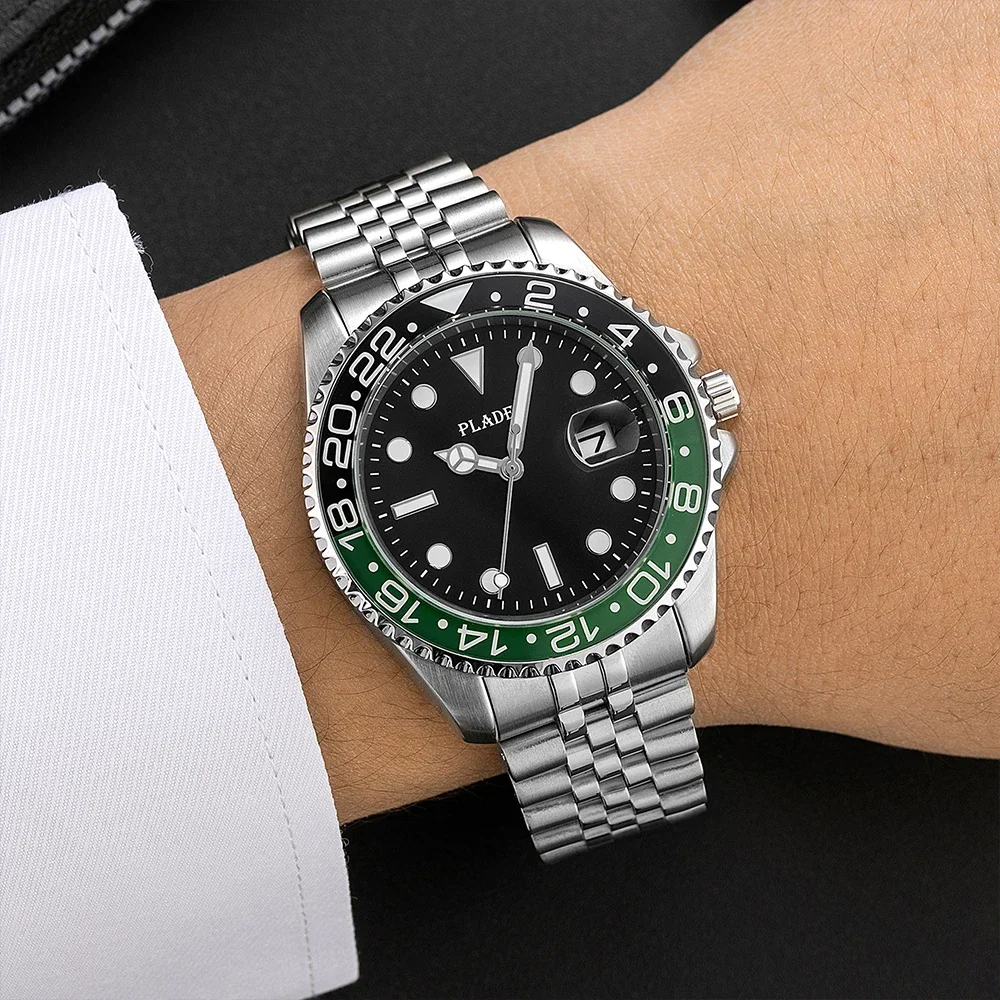 2024 Fashion Green Watches Mens Brand PLADEN Luxury Automatic Date Quartz WristWatch Stainless Steel Waterproof Clock Man Reloj