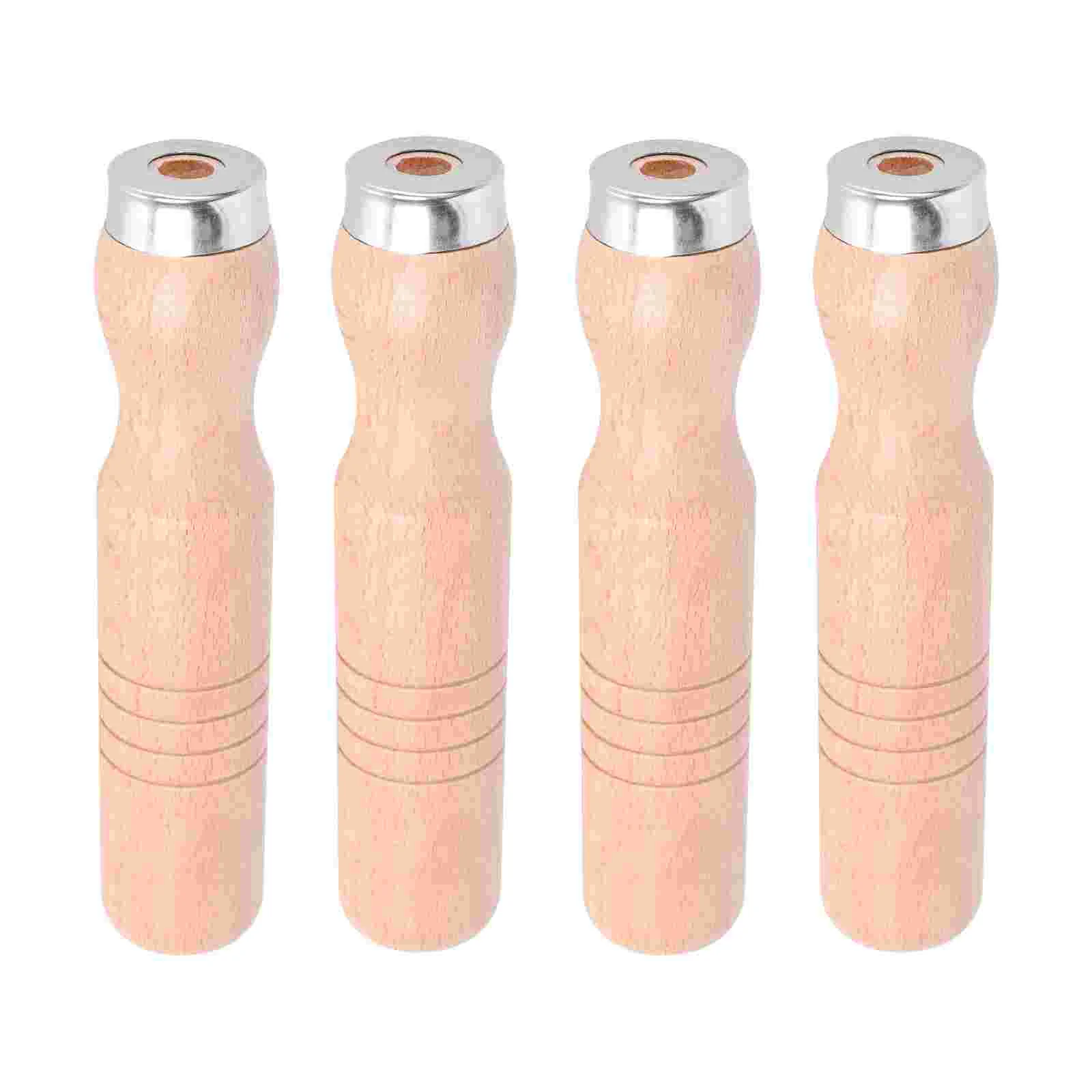 4 Pcs File Tools Handle Woodworking Tool Rasp Accessories Handles Parts Cutting Wooden File Handles with Metal Collars