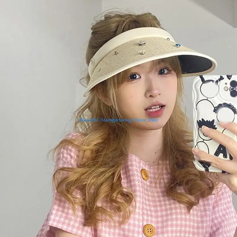 E56A y2k أحجار الراين قناع المرأة القش قناع جولف قناع الشمس قناع الشاطئ قناع قبعة الشمس #3