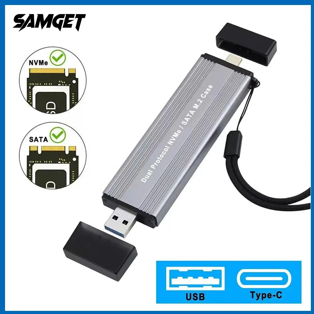 SAMGET M.2 SSD 케이스, M.2 to USB 3.1 Gen 2, 10Gbps 알루미늄 케이스, USBC USBA to NVMe PCIe 외부 인클로저, M2 NVMe SSD용 