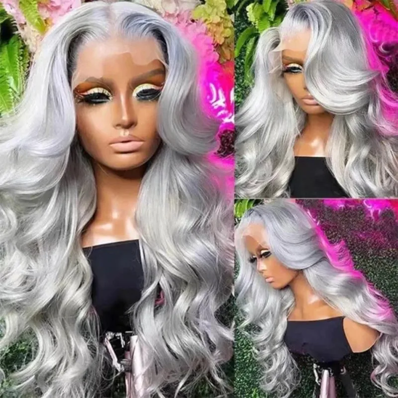 Body Wave Ash Grey Lace Front Wigs Human Hair Blonde 613 Lace Front Wigs 13x6 Remy Brazilian Silver Gray Colored Human Hair Wigs