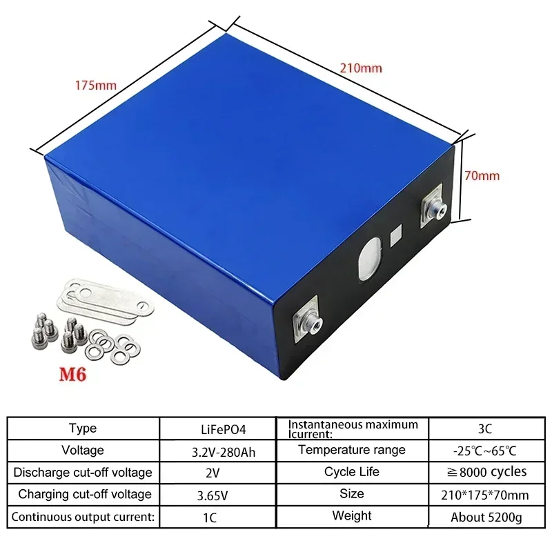 280AH Lifepo4 Bateria de fosfato de ferro e lítio 3.2V Bateria recarregável NewAdequado para RV, iate elétrico, energia solar