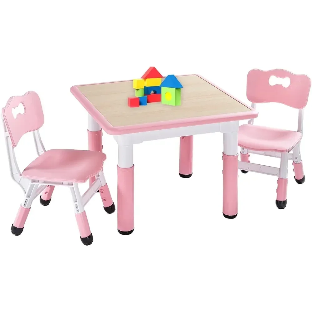 

Kids Table and 2 Chairs Set, Height Adjustable Toddler Table and Chair Set for Ages 3-8, Easy to Wipe Arts & Crafts Table