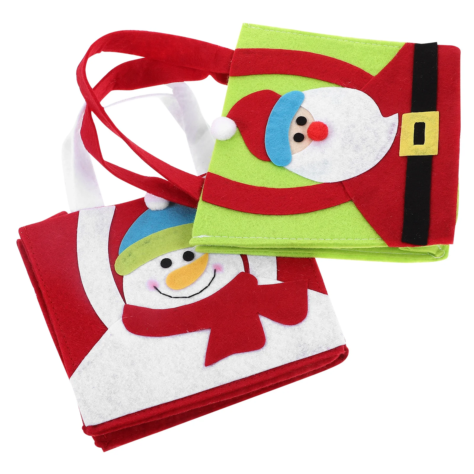 

2Pcs Festive Candy Bags Christmas Party Favor Bag Reusable Gift Pouch with Handle for Xmas Santa Snowman Themed Celebration