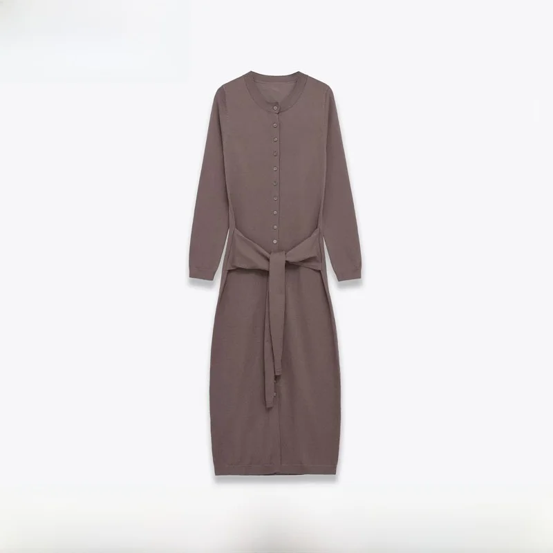 Faionable runde Ne Gestrickte Dr mit Gürtel Herbst Winter Neue Ankunft frauen Polyester Faser Gerade Rohr Rock Lange Sve