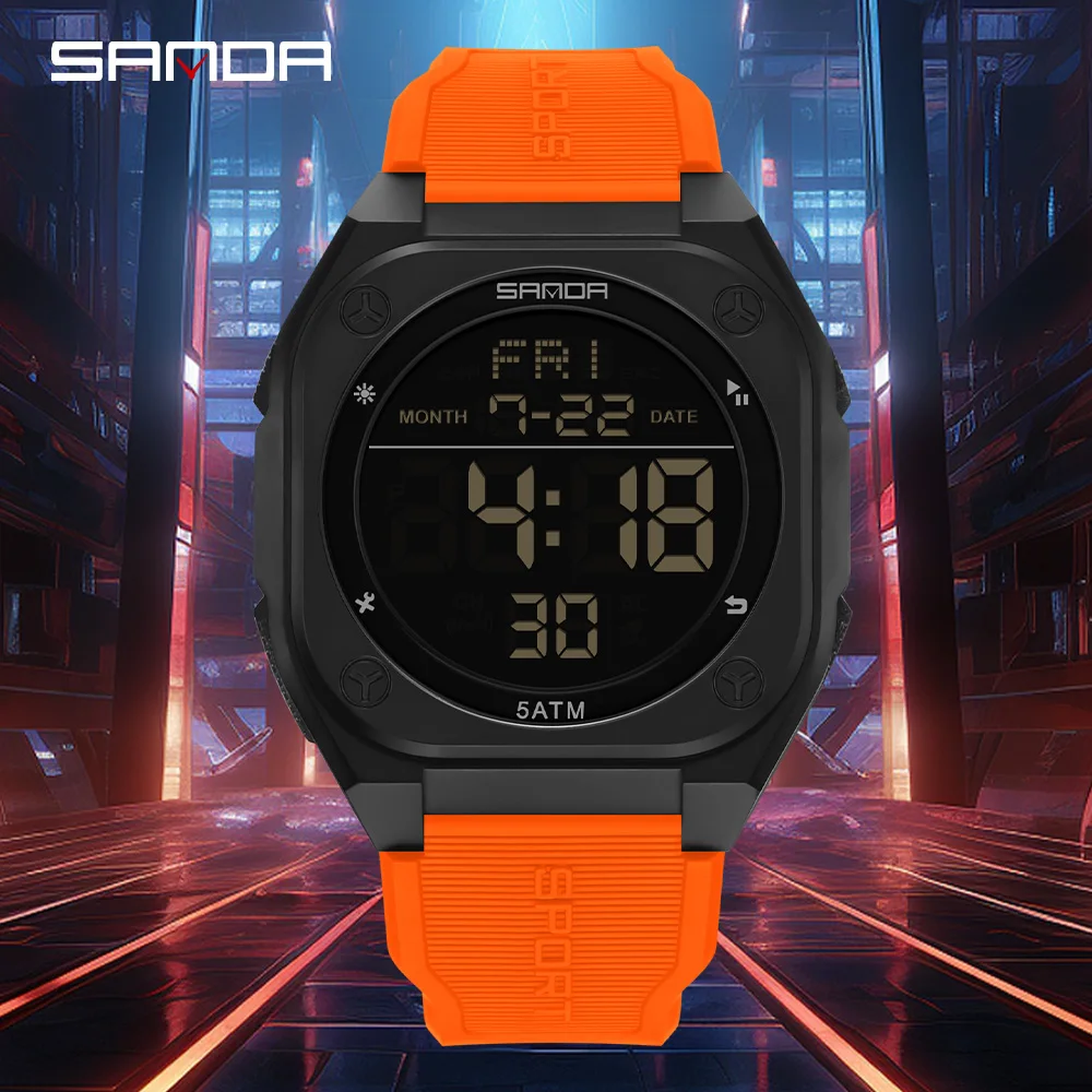 

SANDA 6272 Digital Watch Multi-function Alarm Clock Luminous Waterproof Silicone Wristwatch Casual Students Electronic Watches