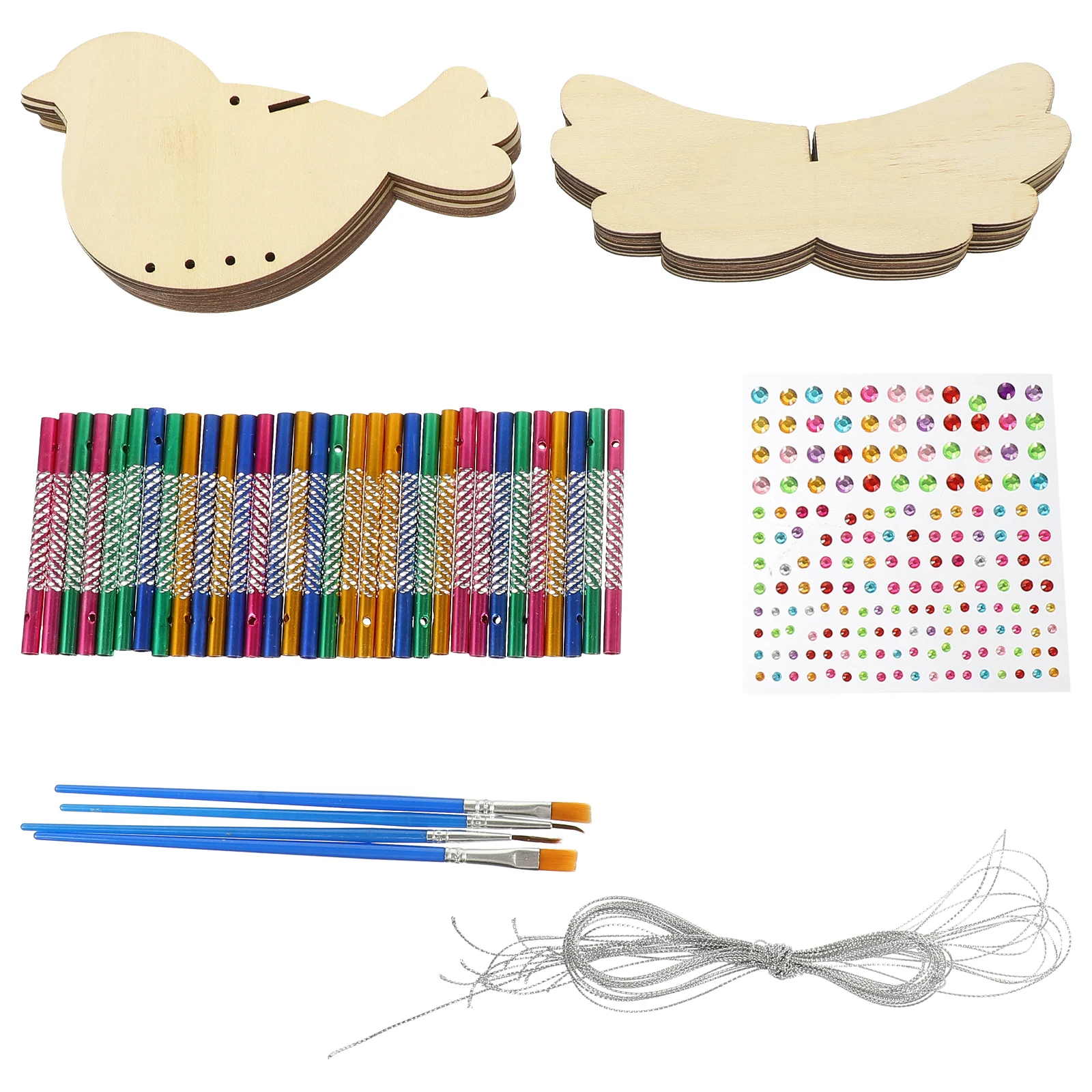 

1 set 1 Set Diy Birds Wooden Wind Chime Unfinished Painting Ornament Bird Wind Bell Pendant Outdoor Garden Balcony Reusable Wood
