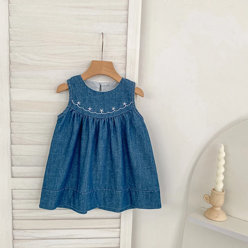 2026 Summer Toddlers New 2-6Yrs Baby Girl Denim Dress Girl Princess Sleeveless Korean Style Kid Cotton Cute Party Dress