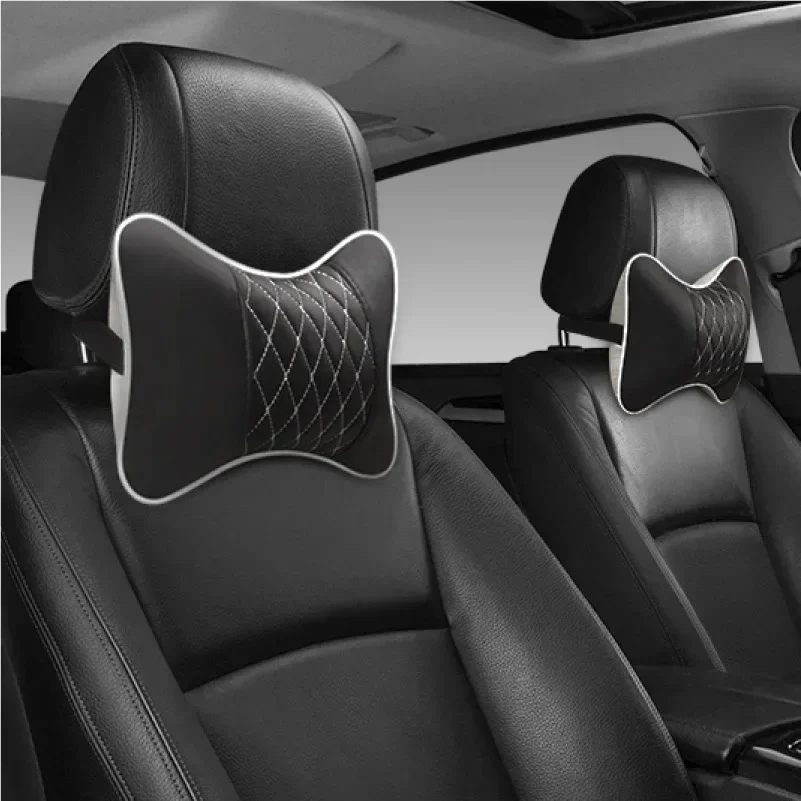 Universal Car Neck Pillows Both Side Pu Leather Pack Headrest for Head Pain Relief Filled Fiber Car Pillow Neck Pillow for Car