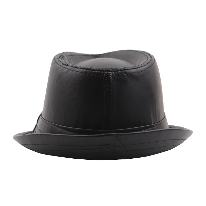 Black Leather British Vintage Style Jazz Caps Hats Fashion Fedoras Trilby Hat Solid Panama Formal Cap For Men Women Unisex